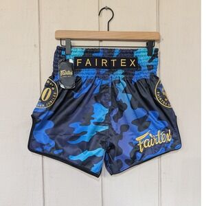 Fairtex Muay Thai Shorts Blue‎ Camo 50th Golden Jubilee Anniversary Mens Medium